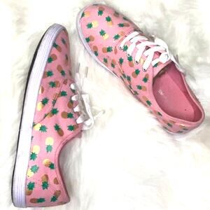 American Eagle Golden Metallic Pineapples Pink Canvas Athletic Shoes, size 7.5